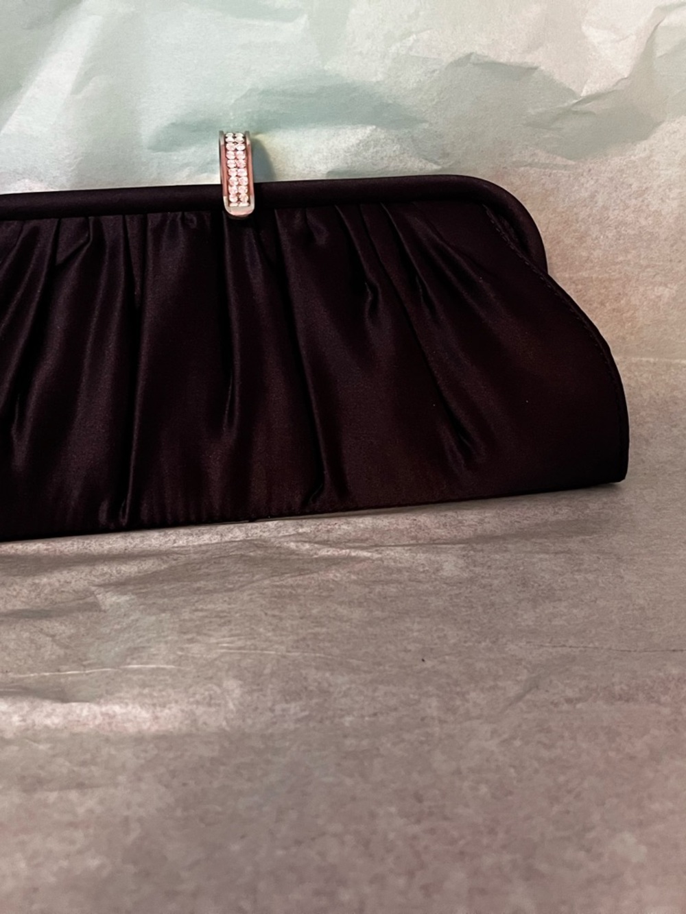 Black Satin Evening Clutch with Rhinestone Detail